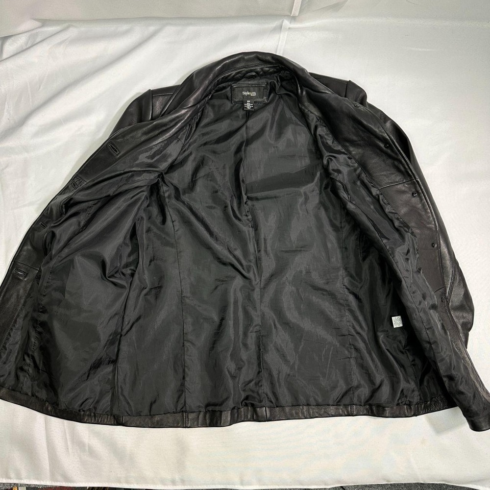 Style & Co Leather Jacket Womens 16W Black Car Coat Minimalist Quiet Luxury - Picture 3 of 6
